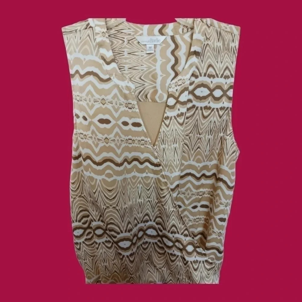 Charming charlies sleeveless peasent blouse size M beige & light brown - Picture 3 of 7